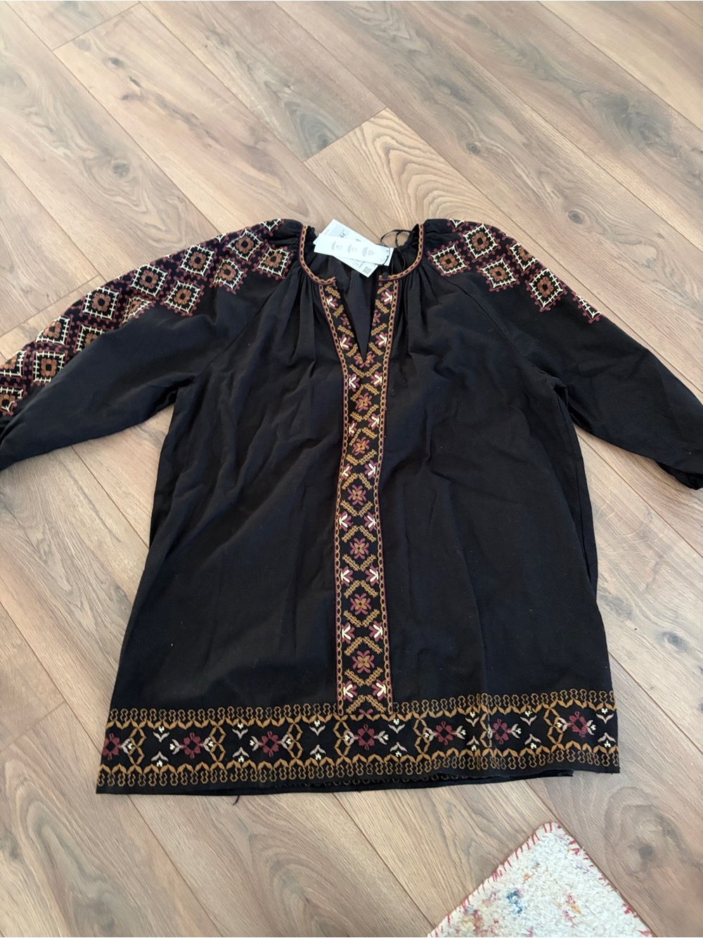 Embroidered Black Boho Dress